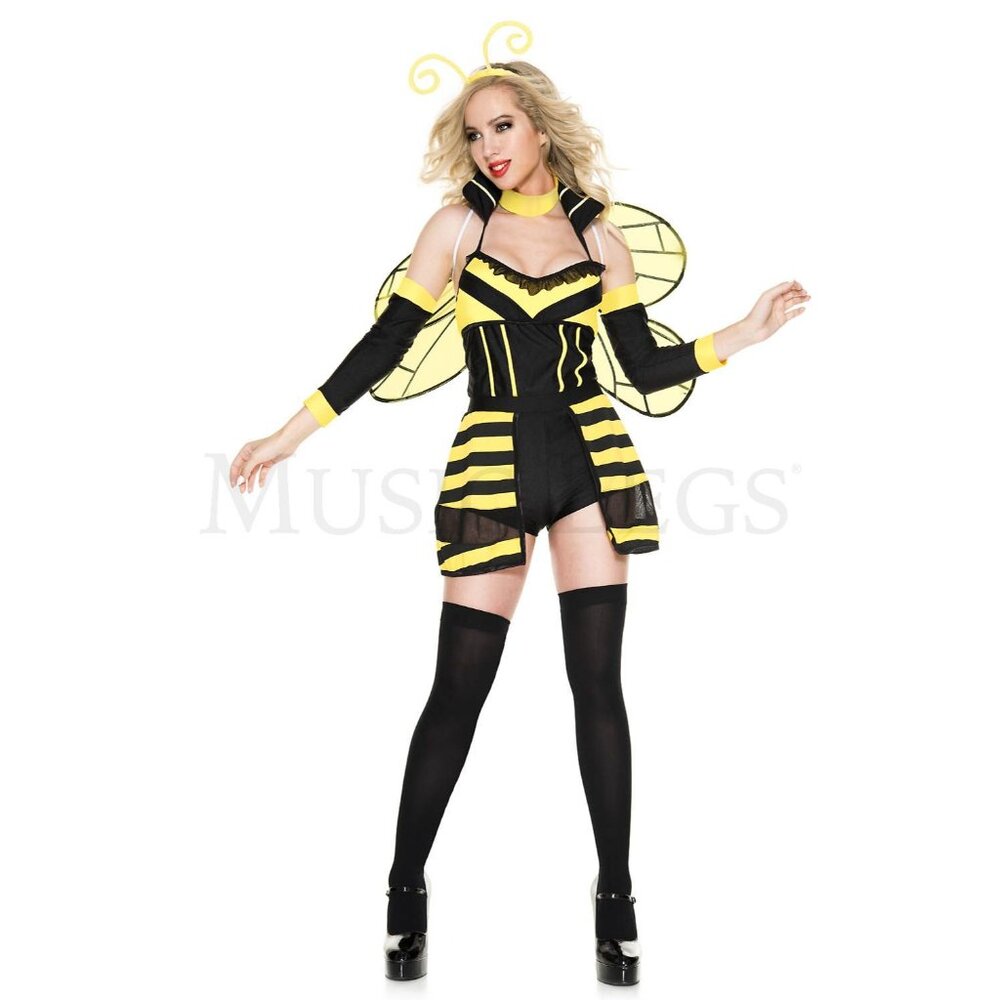 Buzzed Bee 5 Pc Striped Halter Women’s Halloween Cosplay Costume Set Sz XS - Picture 5 of 6